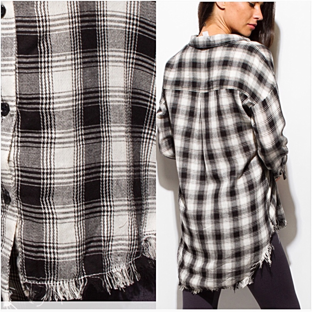 Bohemian Frayed Hem Plaid Shirt Tunic SM - Picture 2 of 7